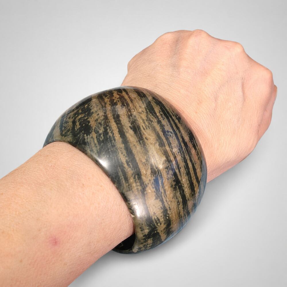 Vintage 4.5" Wide Statement‎ Bracelet Bangle, Retro Black Green bn-1